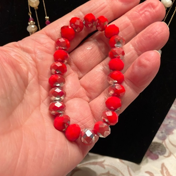 1990s NECKLACE THREE STRANDS AB CRYSTALS WITH PAIRED BRACELET AND EARRINGS - Picture 9 of 16